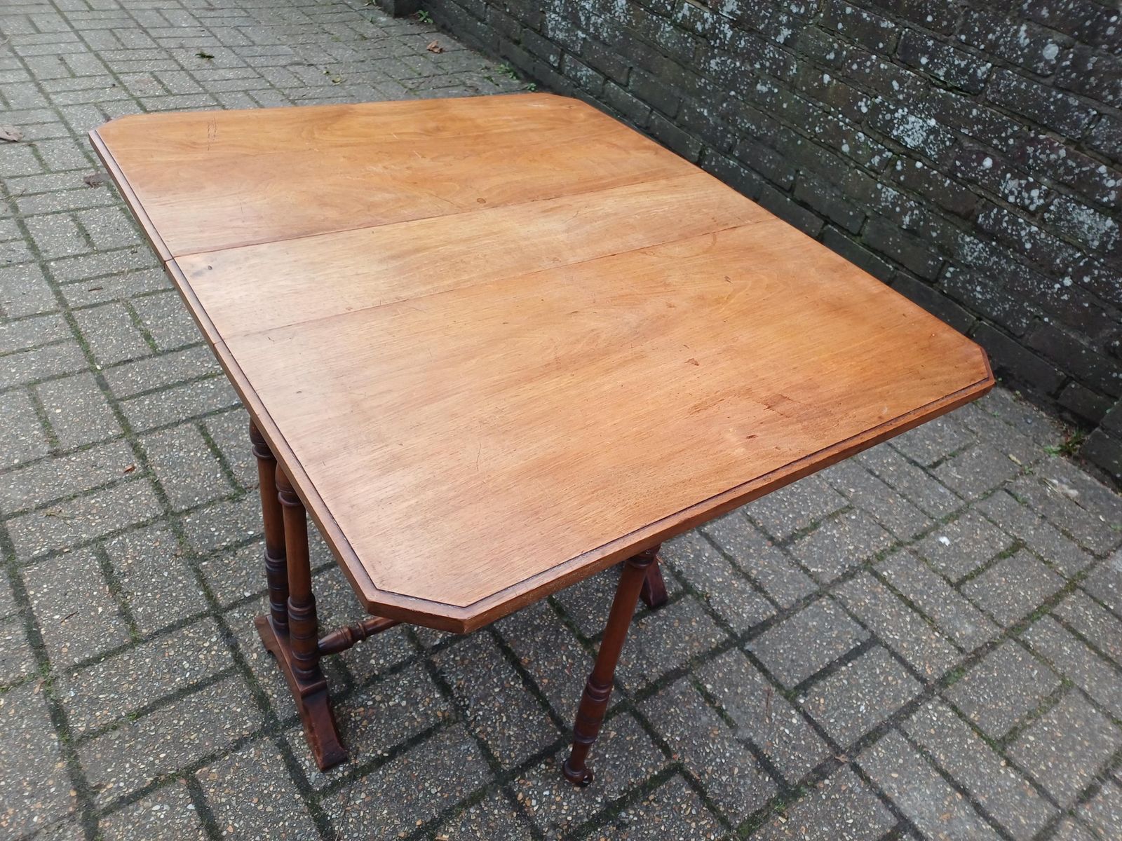 photo for sale Victorian Mahogany Sutherland Table Drop Leaf Occasional Side Table Sofa Table Turned Base Brass Porcelain Castors Antique