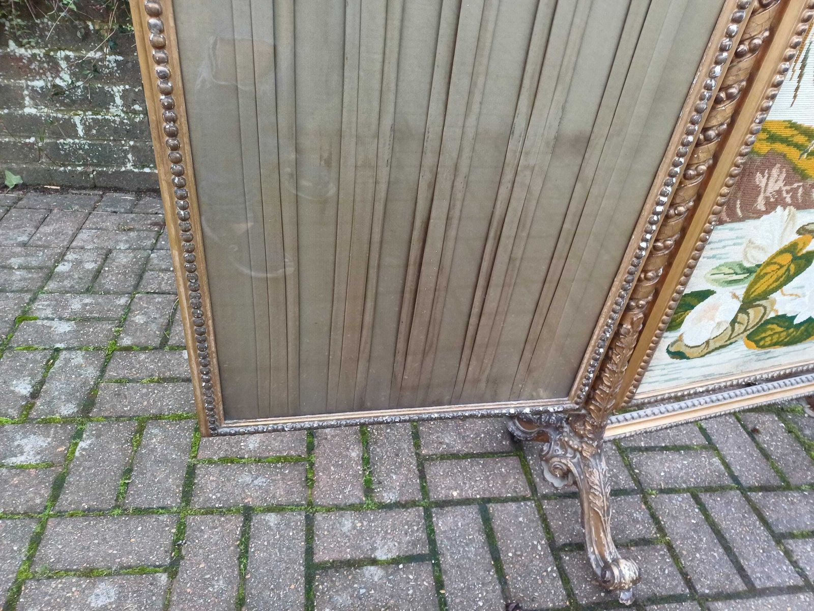 695.0 Huge Grand Ornate Antique Gold Gilt Kingfisher Tapestry Folding Fire Or Vintage Vanity Privacy Screen Curtain Castors photo