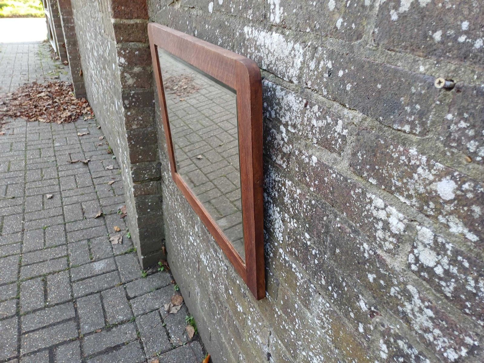 1930s Art Deco Solid Oak Wall Mirror With Original Bevelled Glass, Hand Stripped Finish, Ideal For Bedrooms Hallways Living Spaces photo 225.0