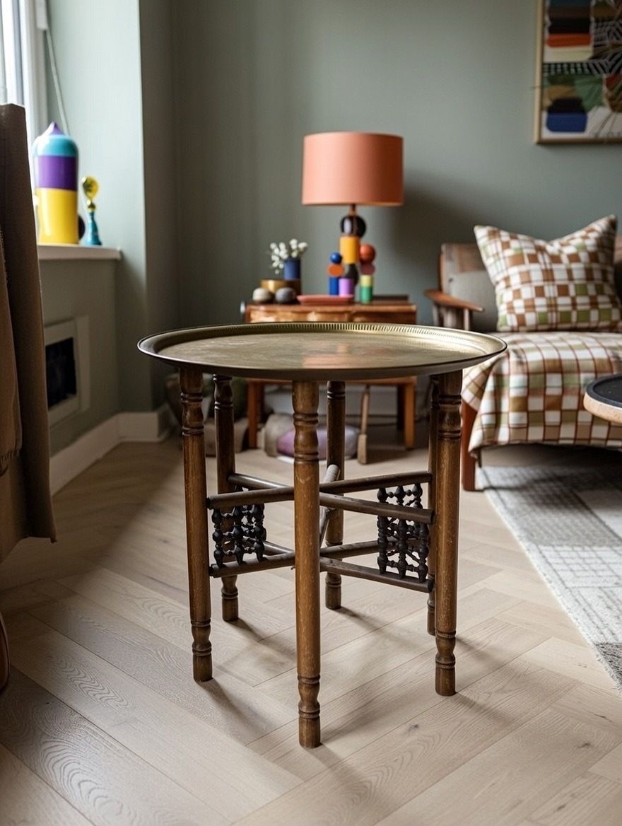 Middle Eastern Brass Top Side Table
