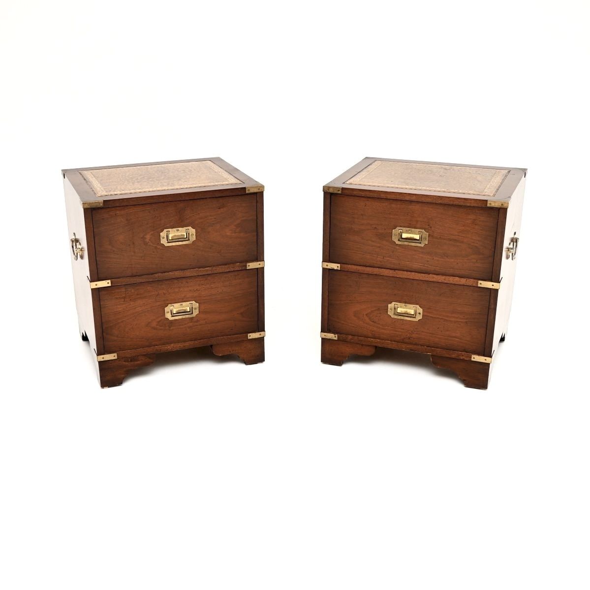 Pair Of Antique Military Campaign Style Mahogany Bedside Chests