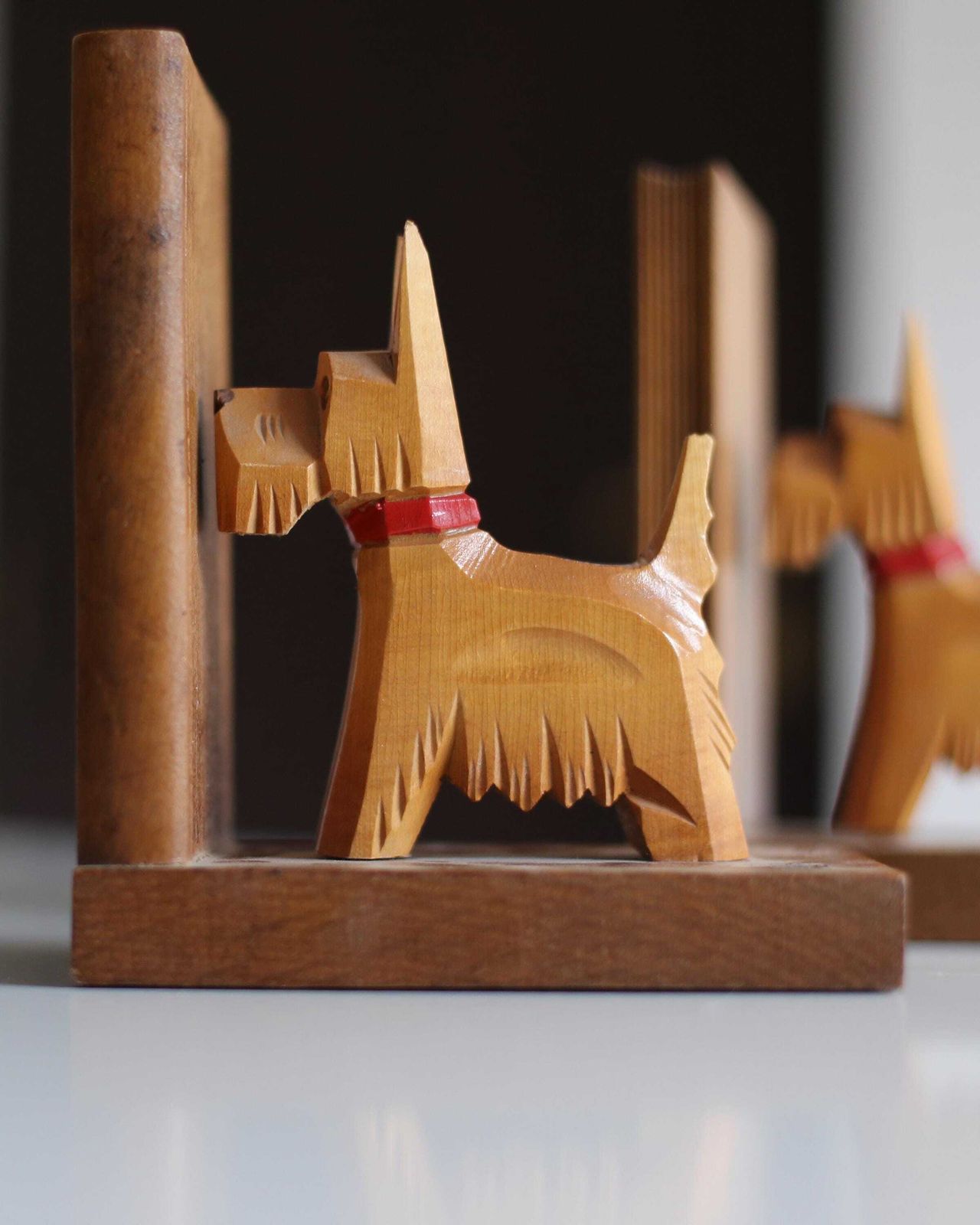 Vintage Wooden Dog Bookends – Hand Carved, Made In Yugoslavia (Mid Century) photo for sale