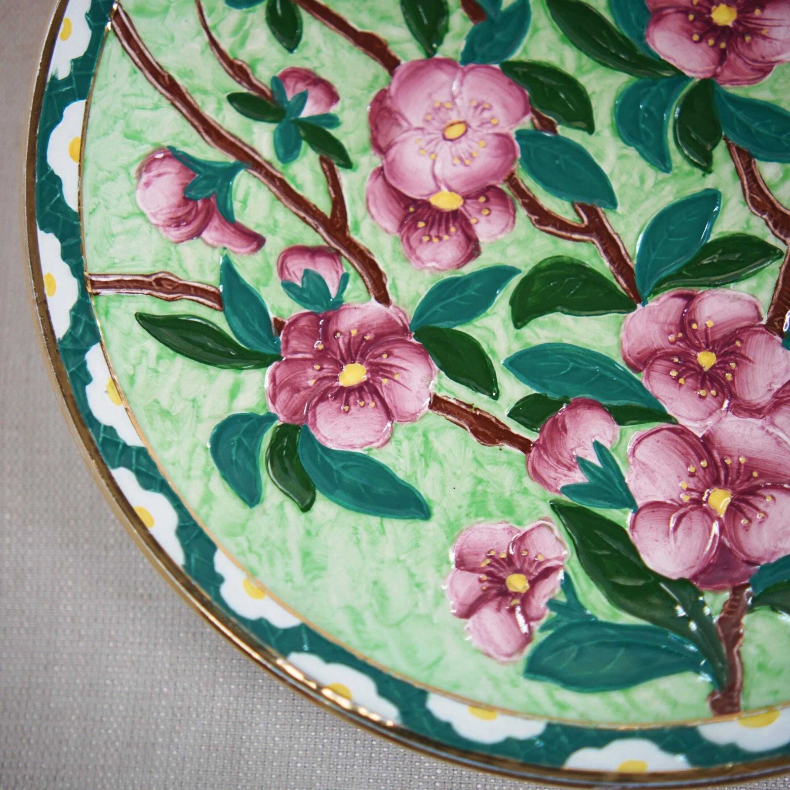 New Hall Boumier Ware Plate Lucien Boullemier Pink Blossom Art Deco Charger 29cm photo buy