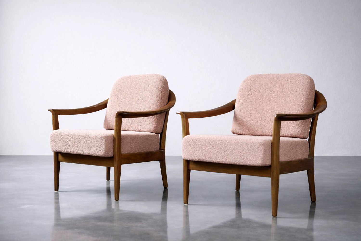 Mid Century German Modern Cherrywood And Pink Upholstered Armchairs From Wilhelm Knoll, 1970s, Set Of 2