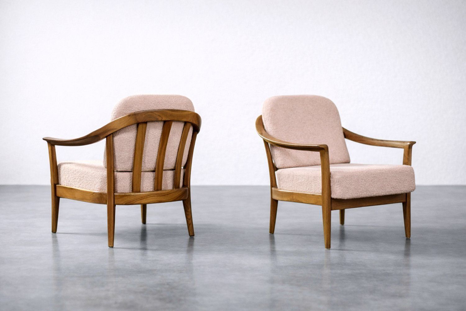 photo vinterior Mid Century German Modern Cherrywood And Pink Upholstered Armchairs From Wilhelm Knoll, 1970s, Set Of 2
