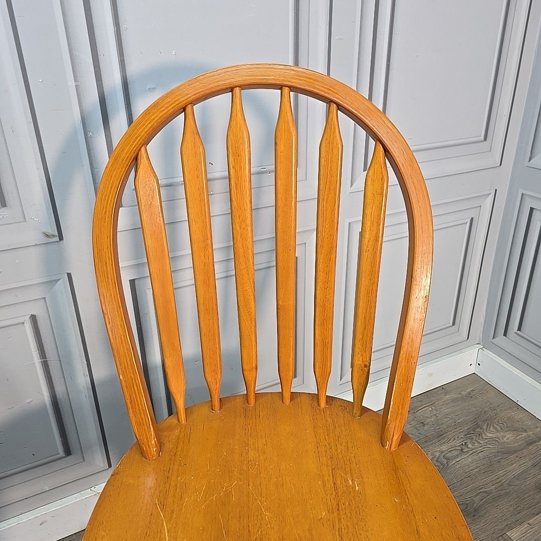 Vintage Windsor Dining Chairs Pair Of 2 Solid Wood Hoop Back Seats Retro photo 90.0