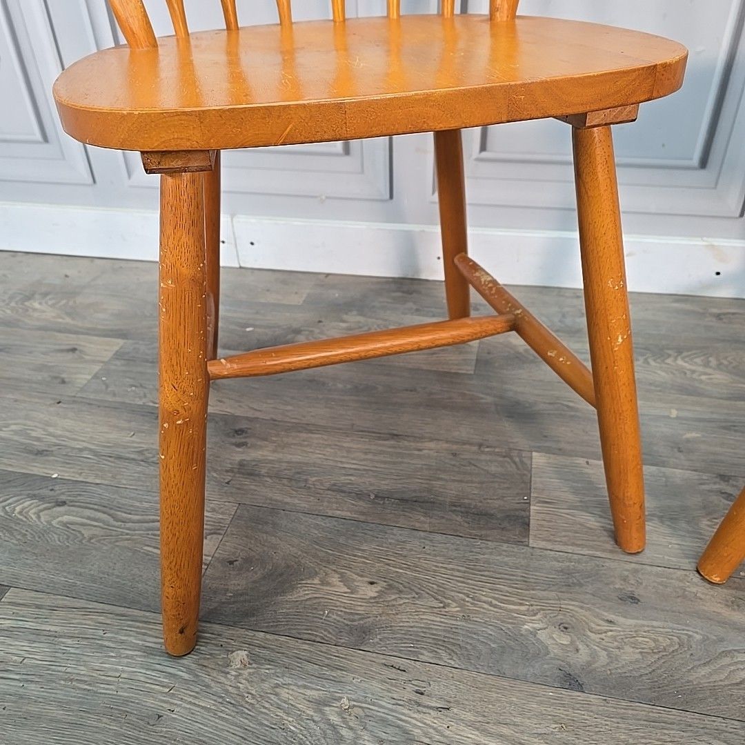 photo for sale Vintage Windsor Dining Chairs Pair Of 2 Solid Wood Hoop Back Seats Retro