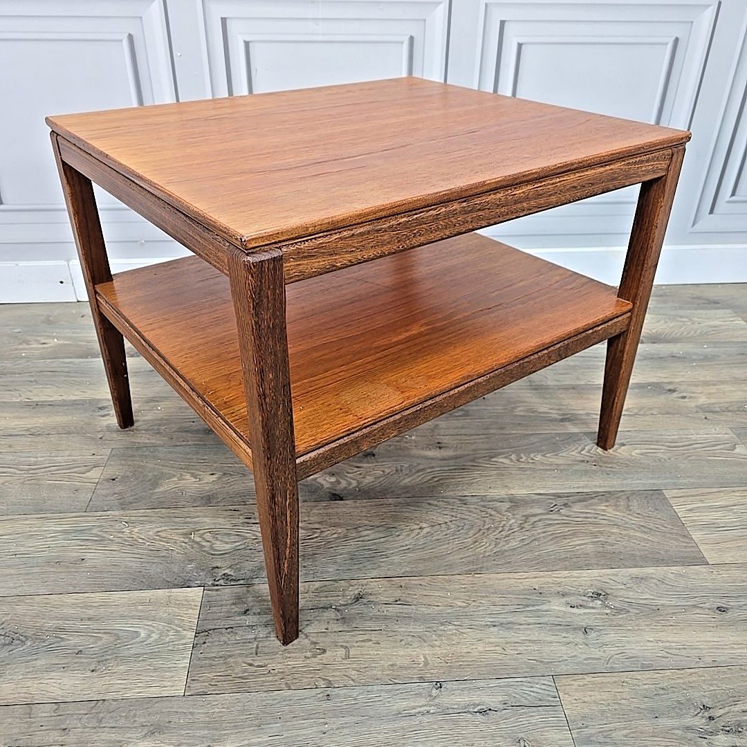 Vintage Side Coffee Table Mid Century Two Tier  – Teak Veneer – Wooden Mcm Retro