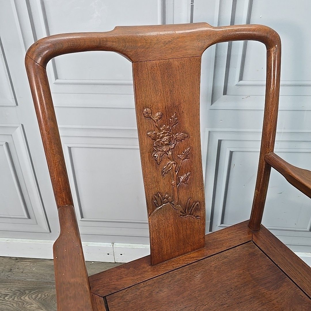Antique Style Carved Armchair Oriental Chinese Art Deco Influence – Solid Wood photo vinterior