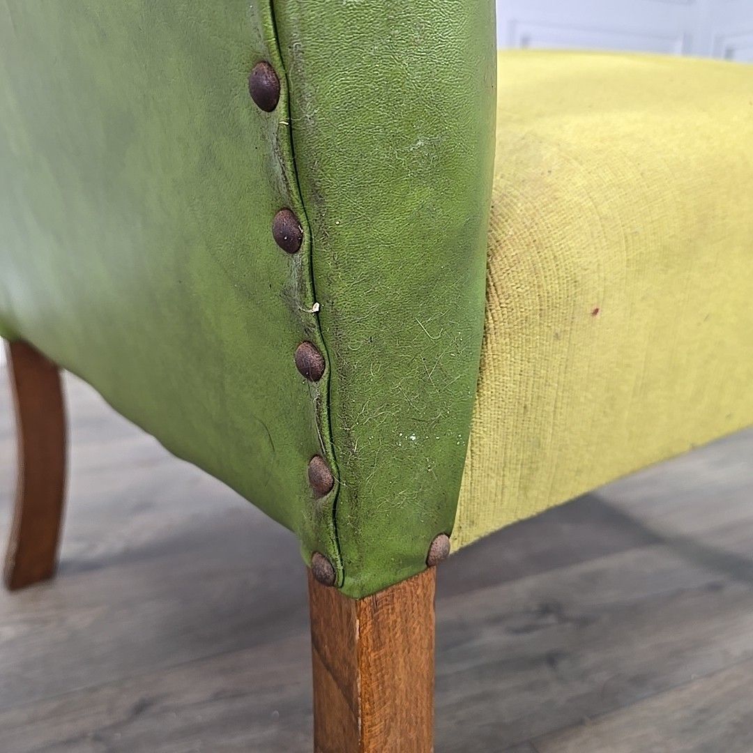 photo buy Antique Chesterfield Armchair Vintage Green  – Button Back Fabric Faux Leather