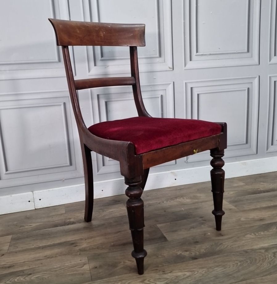 Antique Dining Chair Mahogany – Upholstered Seat Carved Legs 19th Century photo furniture