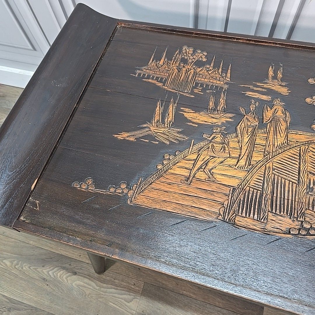 photo for sale Vintage Chinese Coffee Table – Oriental Design Mid Century Asian Carved Wood