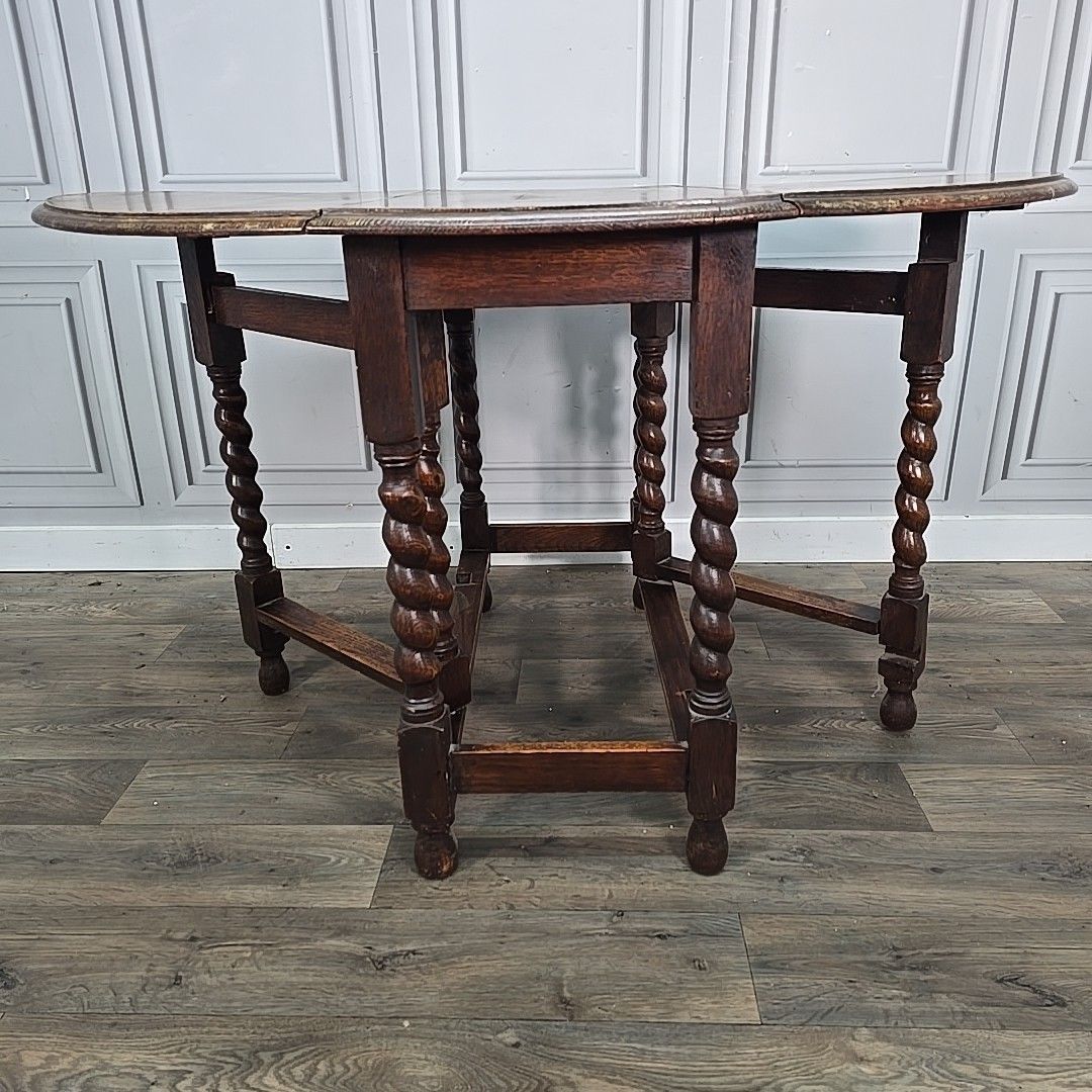photo buy Antique Sofa Dining Table Solid Oak Barley Twist Drop Leaf Gate Leg Oval Wooden