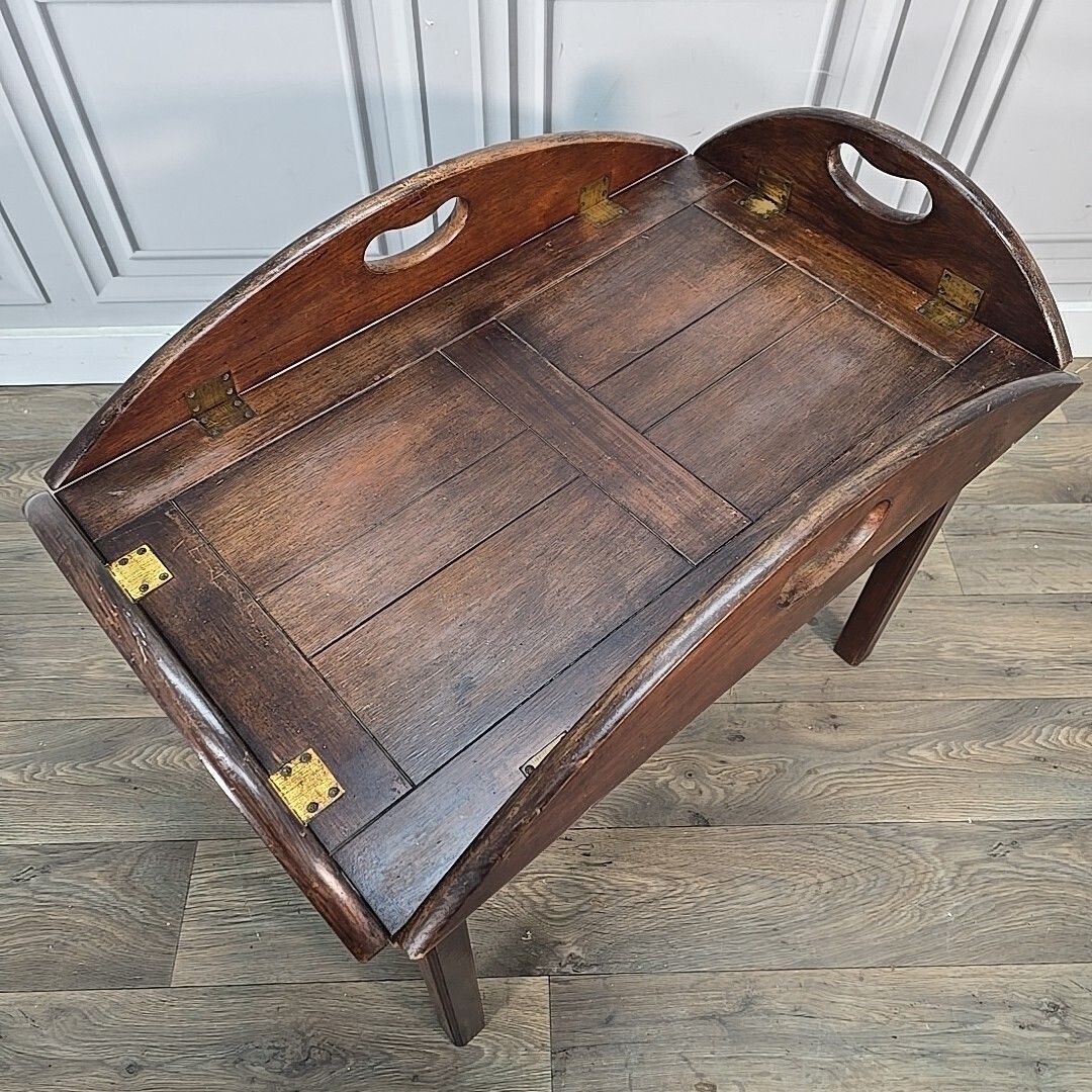 Antique Style Butler’s Tray Coffee Side Table Folding Wooden Top Mahogany photo for sale
