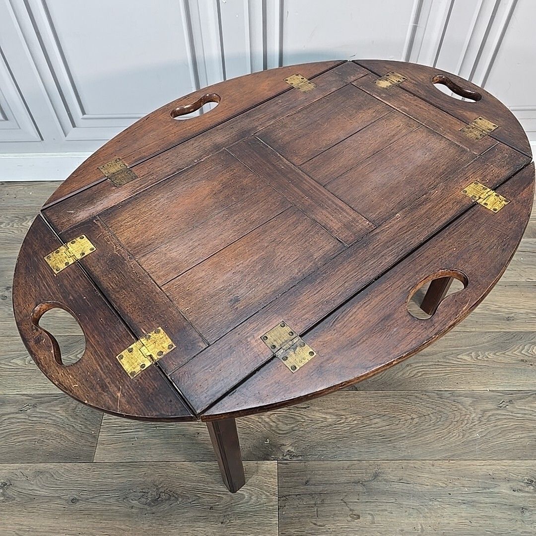 Antique Style Butler’s Tray Coffee Side Table Folding Wooden Top Mahogany photo 170.0
