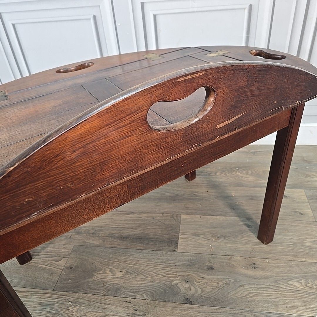 Furniture Antique Style Butler’s Tray Coffee Side Table Folding Wooden Top Mahogany photo