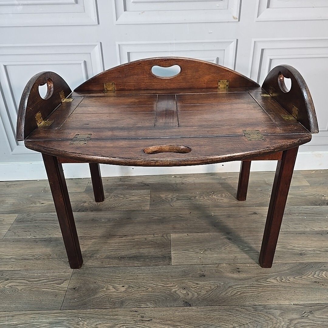 170.0 Antique Style Butler’s Tray Coffee Side Table Folding Wooden Top Mahogany photo