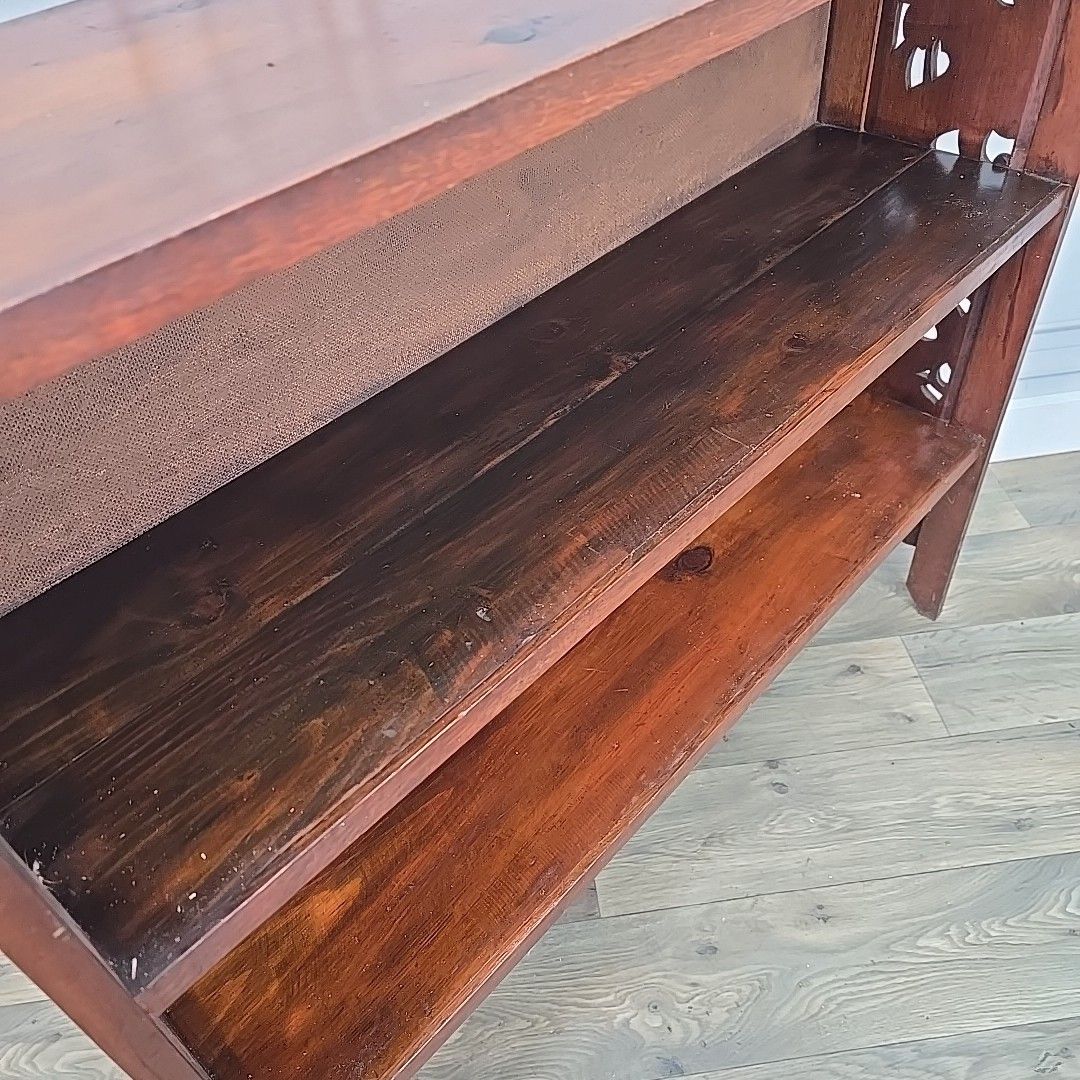 Antique Bookcase Shelves Carved Low Oriental Solid Wooden Display Shelving Unit photo vinterior