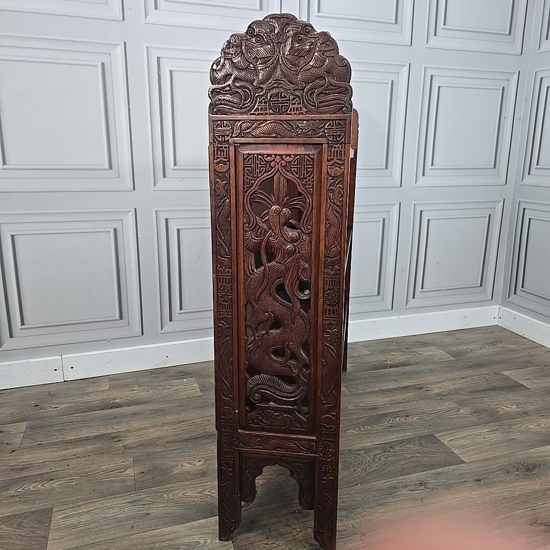 Antique Bookcase Shelves Carved Low Oriental Solid Wooden Display Shelving Unit photo vintage