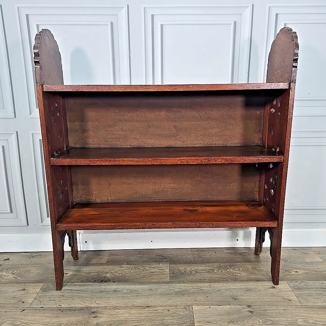 photo vinterior Antique Bookcase Shelves Carved Low Oriental Solid Wooden Display Shelving Unit