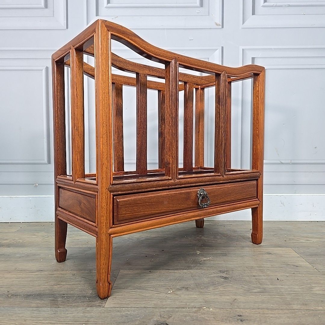 Antique Magazine Paper Rack Mahogany Canterbury  Drawer Solid Wood Vintage