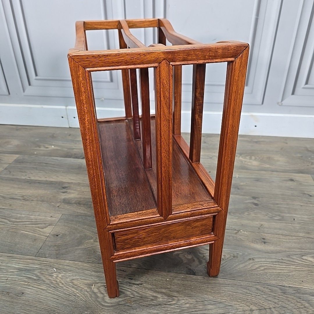photo vinterior Antique Magazine Paper Rack Mahogany Canterbury  Drawer Solid Wood Vintage