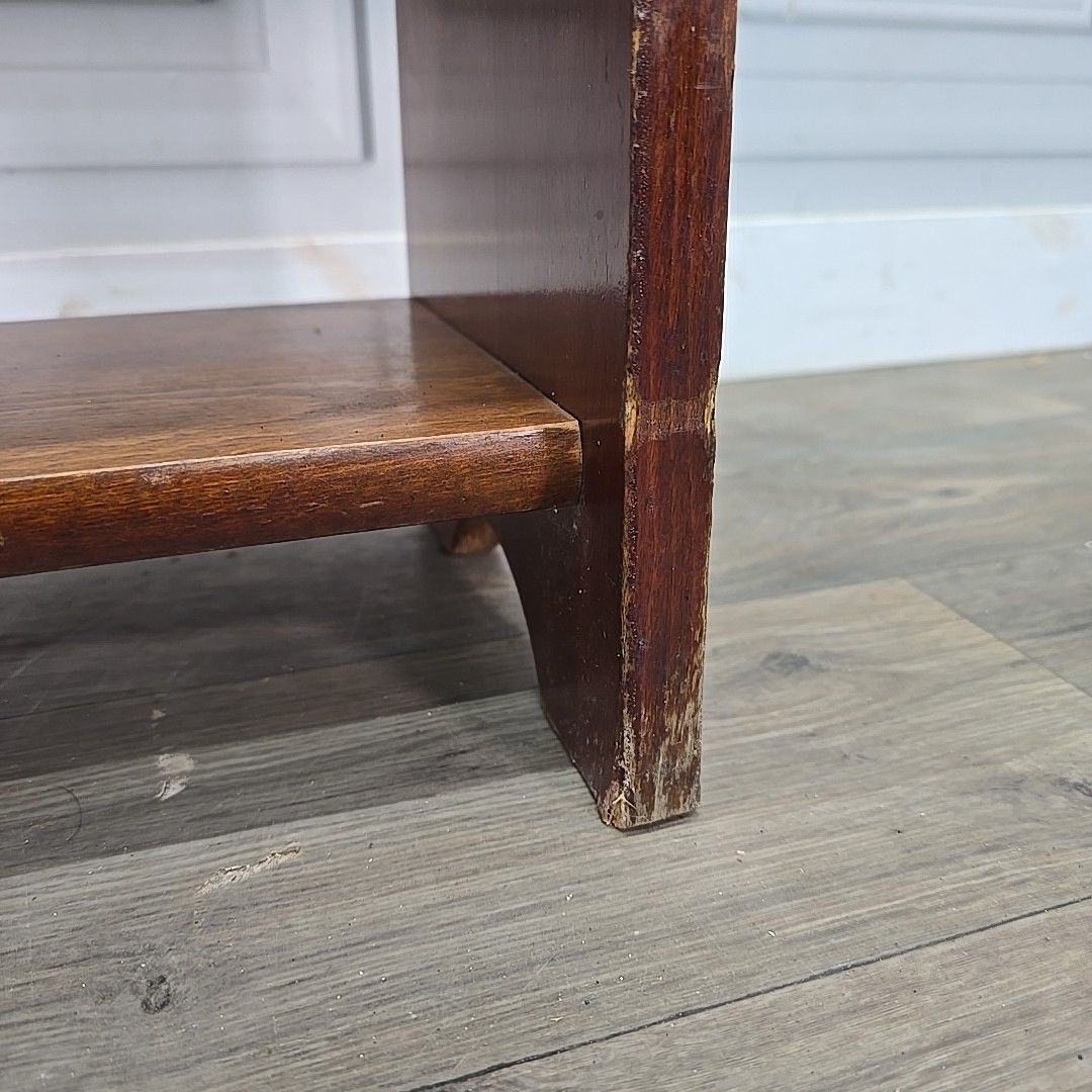 Furniture Vintage Mid Century Bookcase Oak Veneer – Shelves – School / Utility Shelf Retro photo