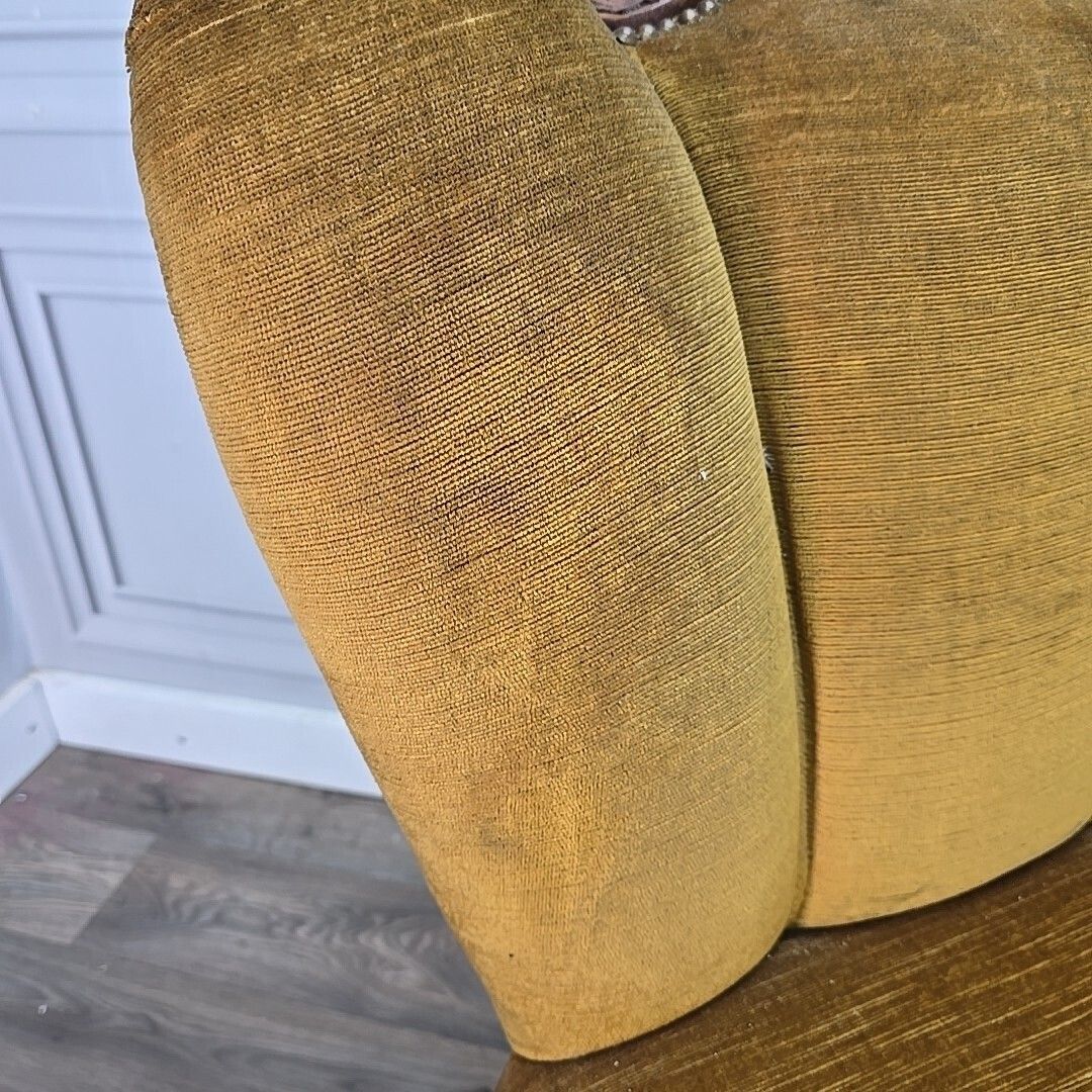 Antique Style Slipper Chairs Pair 2 Carved – Queen Anne Revival – Upholstered photo vintage