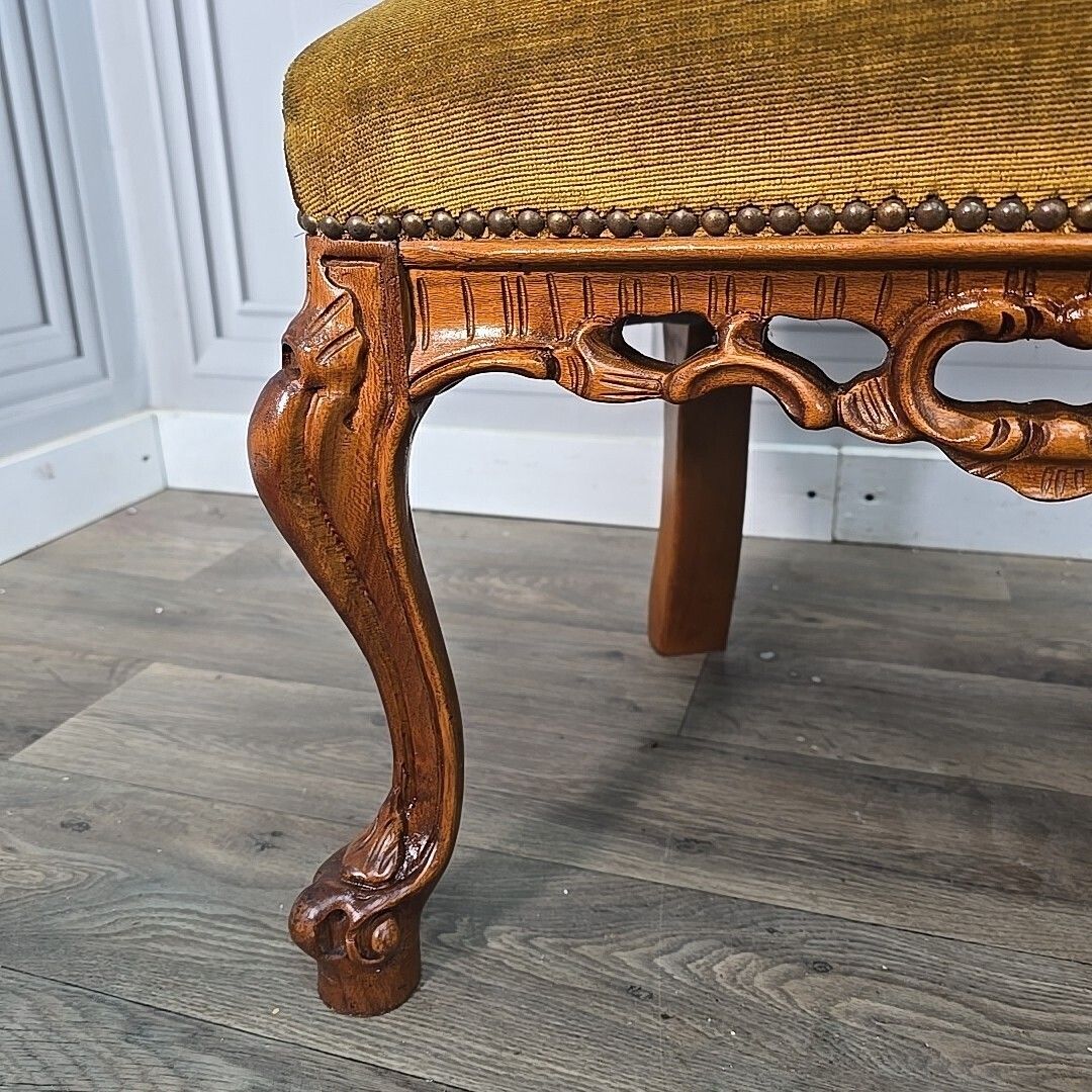 Furniture Antique Style Slipper Chairs Pair 2 Carved – Queen Anne Revival – Upholstered photo
