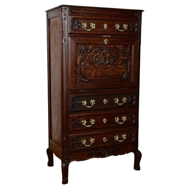 19th Century Baroque Revival Secretaire Cabinet, Oak Handcarved, At Ca. 1870 photo for sale