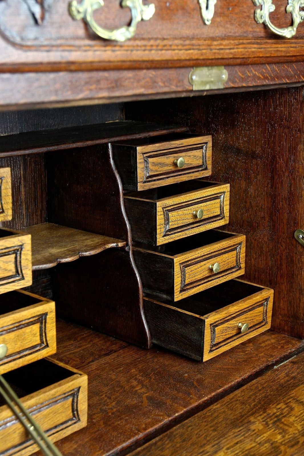 photo for sale 19th Century Baroque Revival Secretaire Cabinet, Oak Handcarved, At Ca. 1870