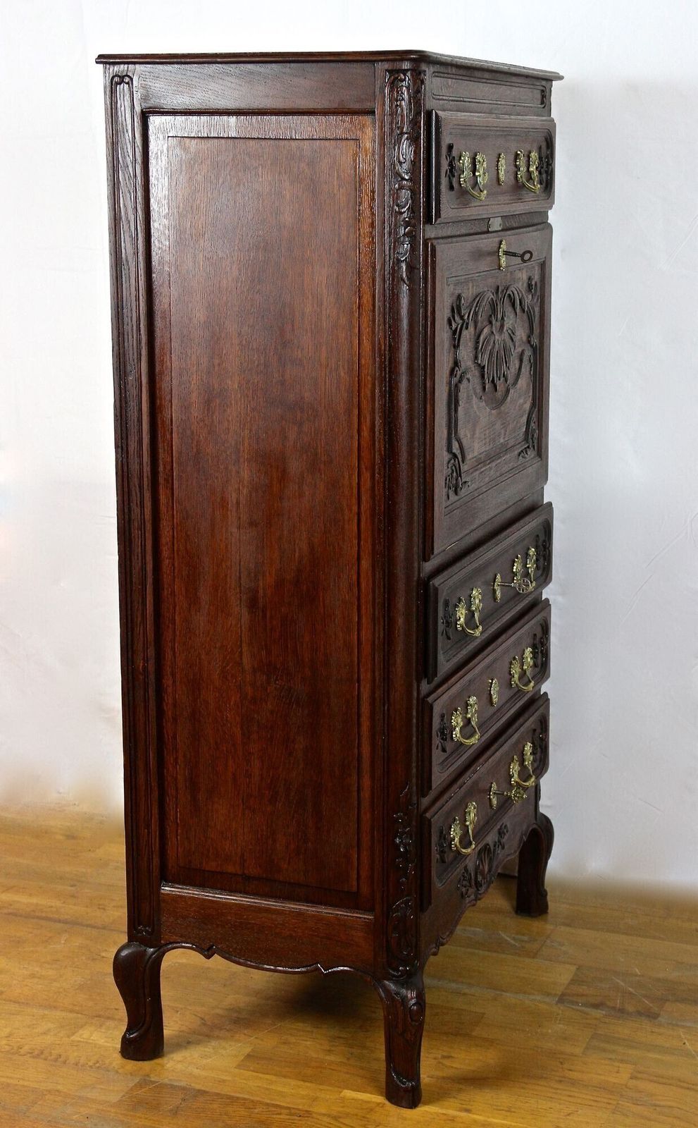 5690.0 19th Century Baroque Revival Secretaire Cabinet, Oak Handcarved, At Ca. 1870 photo