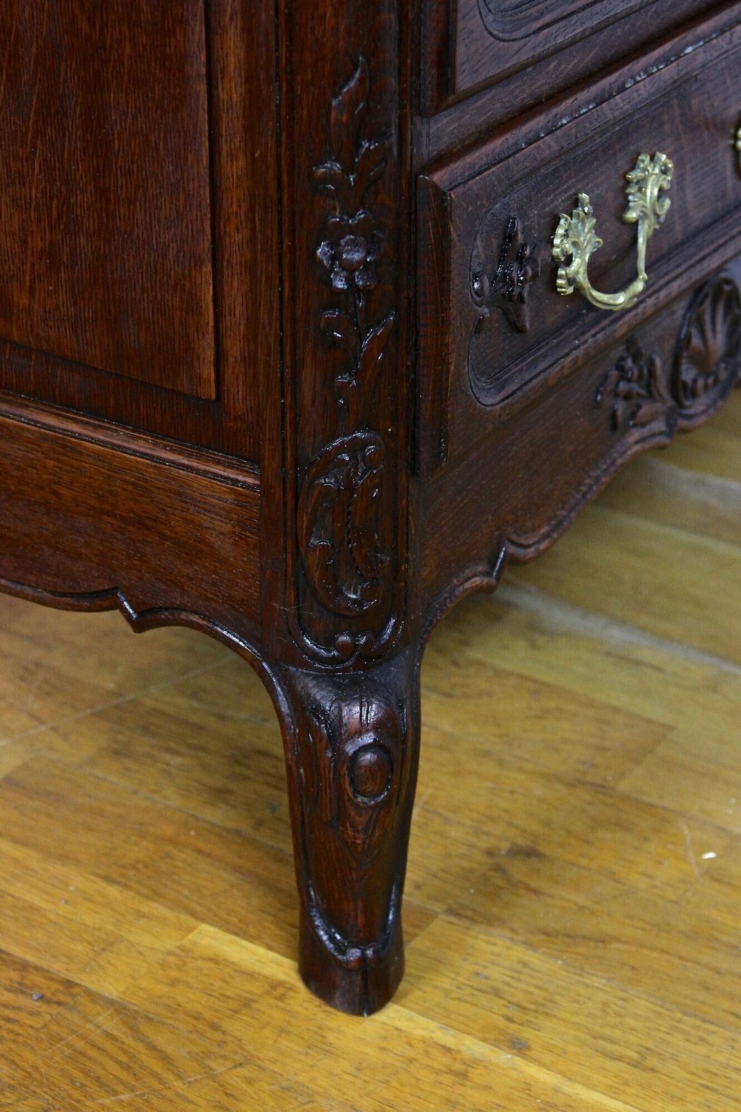 photo buy 19th Century Baroque Revival Secretaire Cabinet, Oak Handcarved, At Ca. 1870