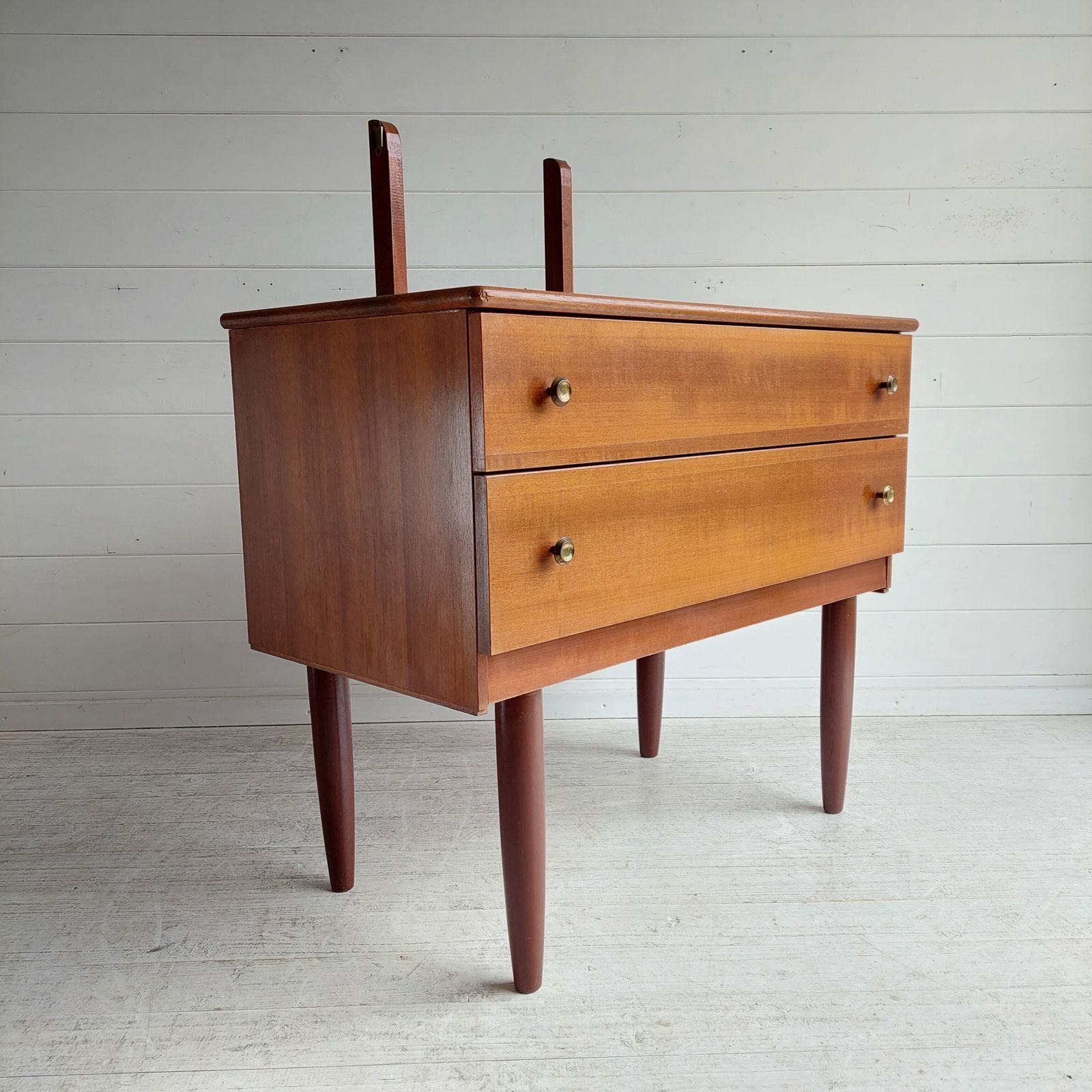 Furniture Mid Century Teak Chest Of Drawers With Mirror Scandinavian Dresser Vanity Unit  Side Table 60s photo