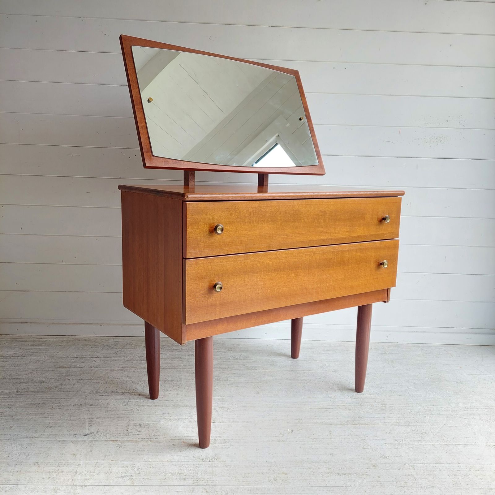 Mid Century Teak Chest Of Drawers With Mirror Scandinavian Dresser Vanity Unit  Side Table 60s photo for sale