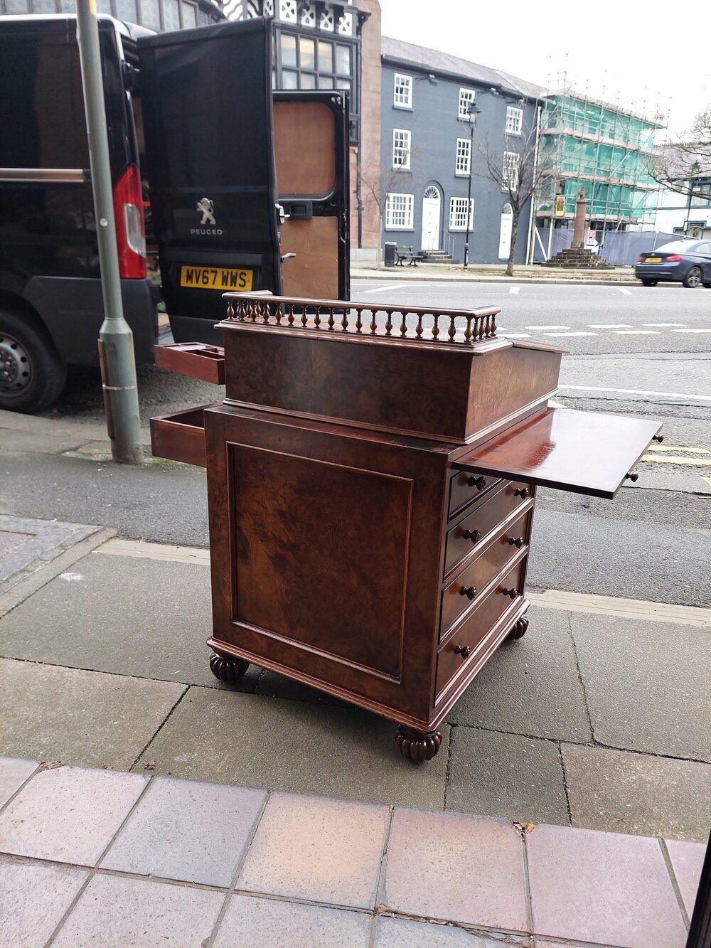 William IV Burr Yew Sliding Top Davenport Desk photo vinterior