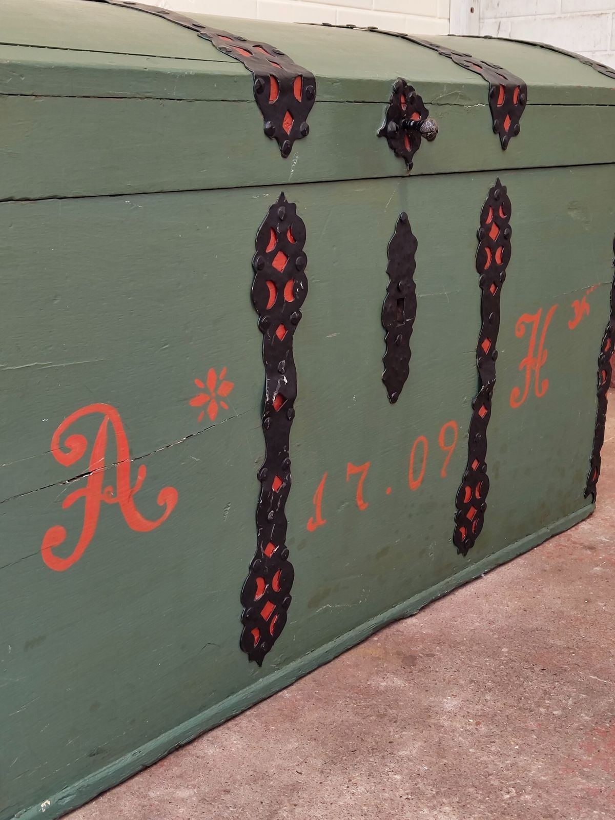 Antique Swedish Painted Dome Top Ships Travel Trunk Coffer Chest photo vinterior