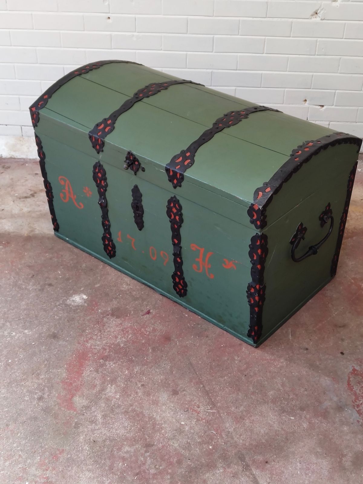Furniture Antique Swedish Painted Dome Top Ships Travel Trunk Coffer Chest photo