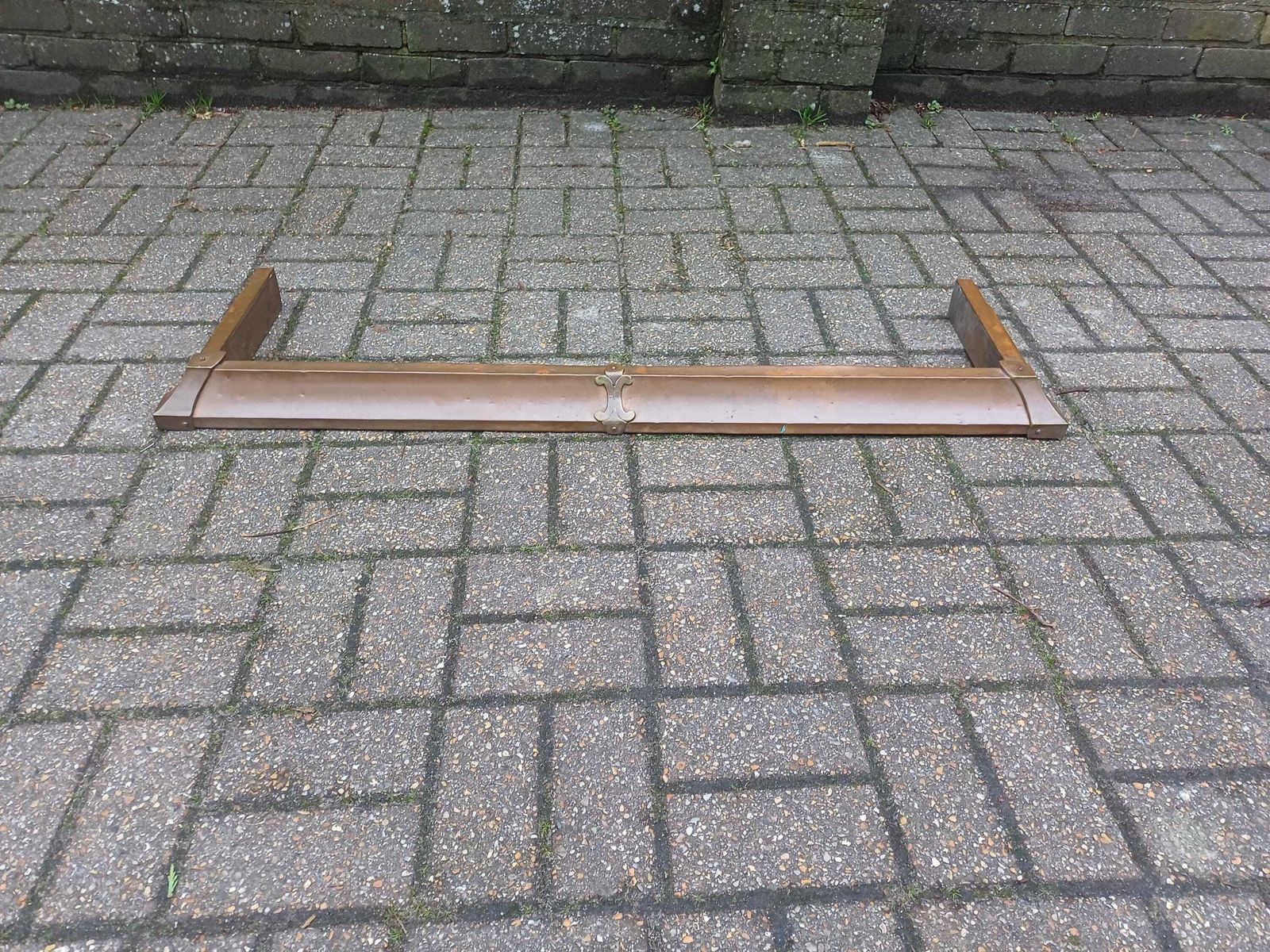 Antique 1920s Copper Fire Fender Solid Wood Carcass Brass & Copper Mounts Vintage Fireplace Rustic Patina Hearth Guard