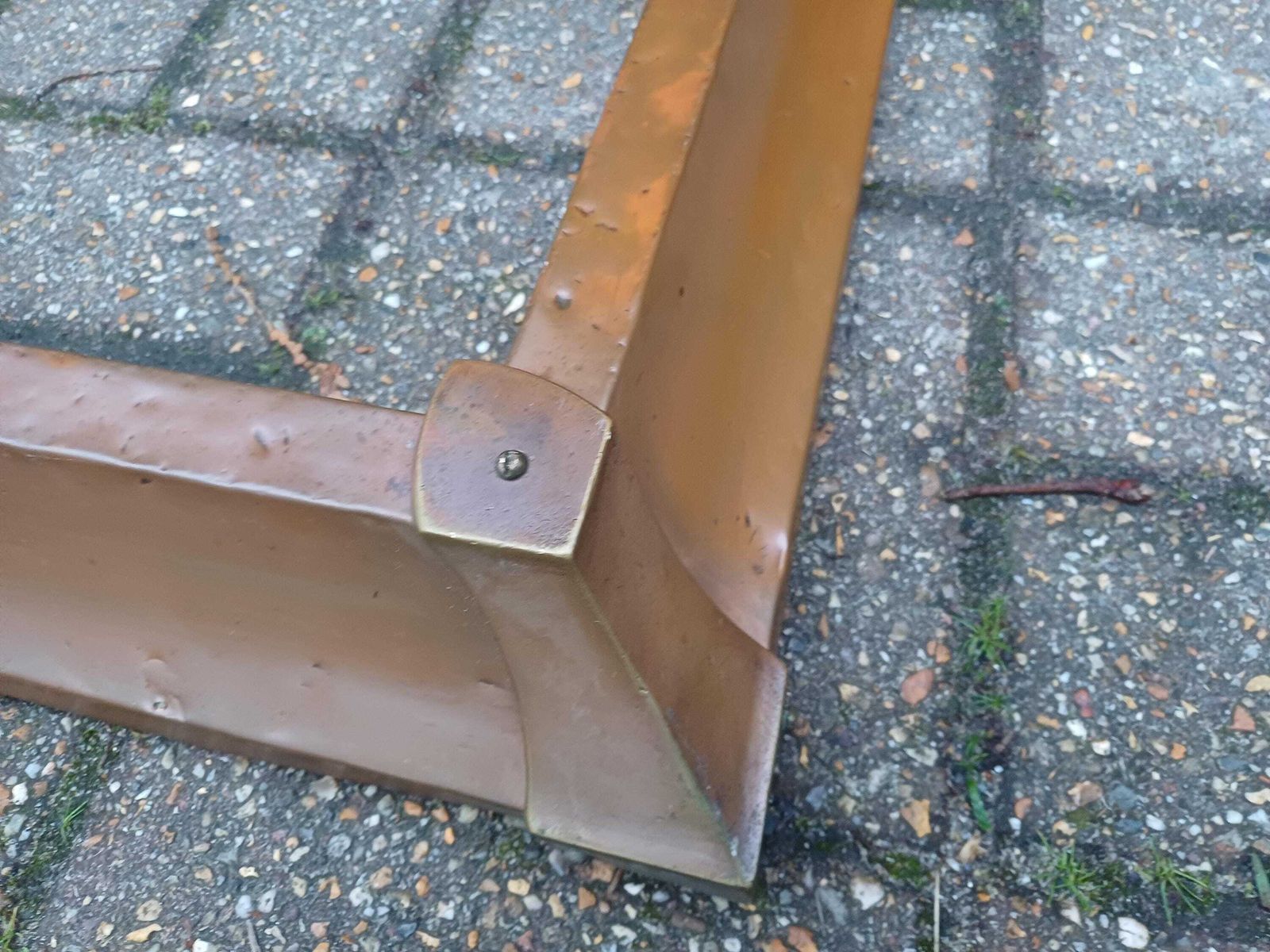Antique 1920s Copper Fire Fender Solid Wood Carcass Brass & Copper Mounts Vintage Fireplace Rustic Patina Hearth Guard photo 245.0
