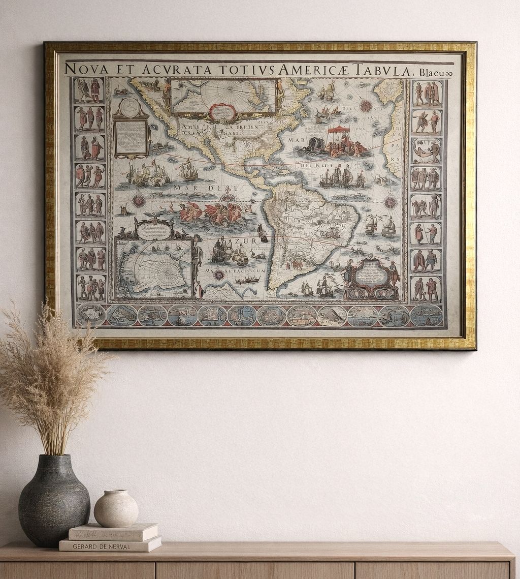 Large Framed Decorative Map Of The Americas – Statement Wall Piece (100 × 74 Cm)