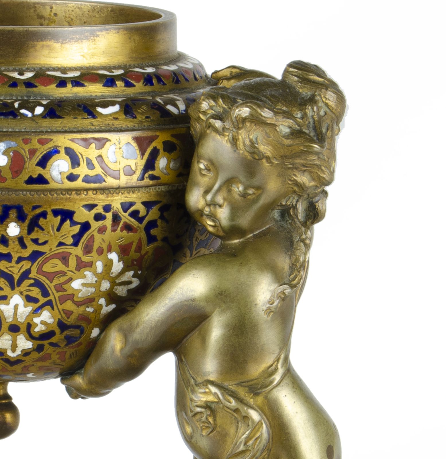 Late 19th Century Napoléon III Champlevé Gilt Bronze Sculpture Of Puttiwith Marble Base, France photo 1450.0