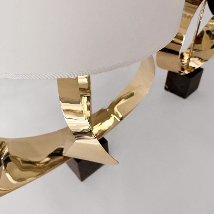 Late 20th Century Pair Of Brass And Black Marquina Marble Sculptural Table Lamps photo Lighting