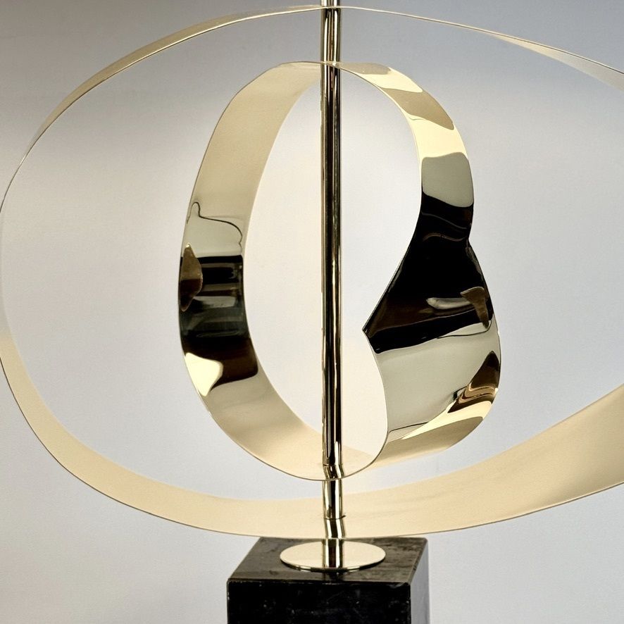 Late 20th Century Pair Of Brass And Black Marquina Marble Sculptural Table Lamps photo buy