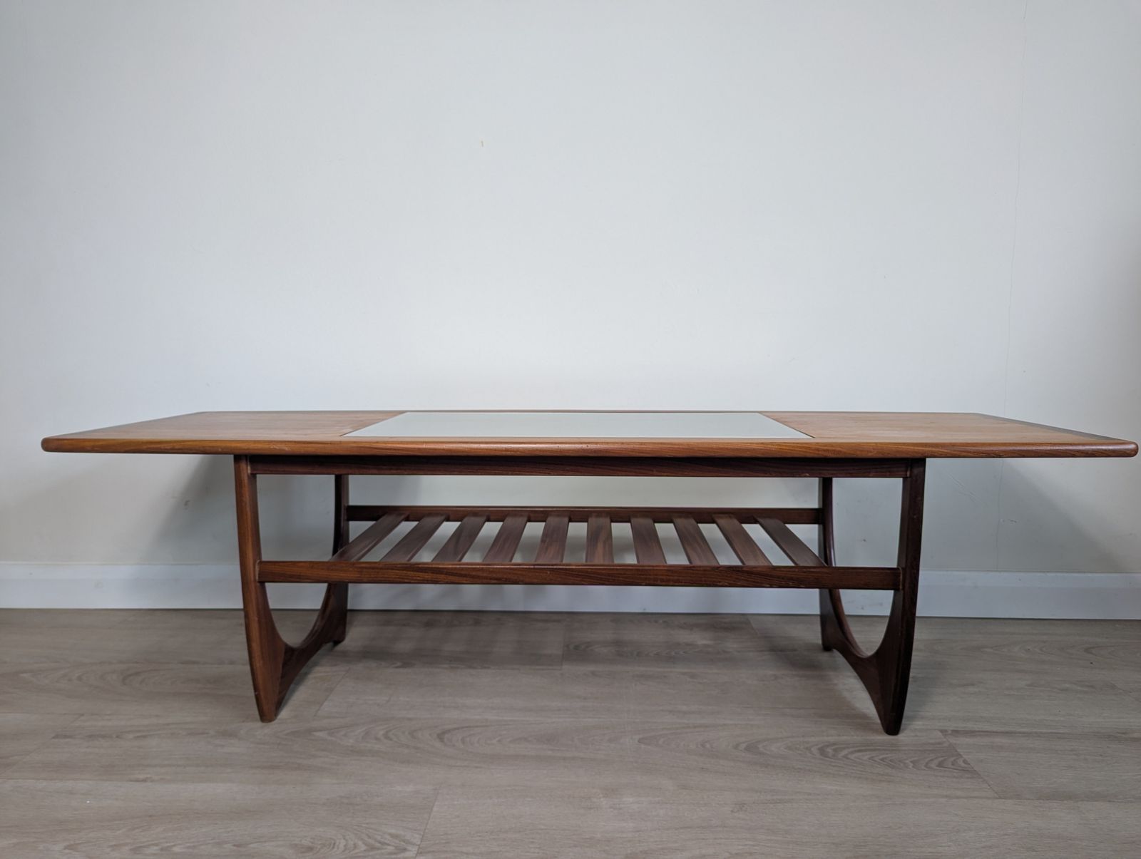 G Plan “Long John” Teak & Glass Coffee Table With Slatted Undershelf Rare Find | Mid Century Modern (C.1960s–70s) photo for sale