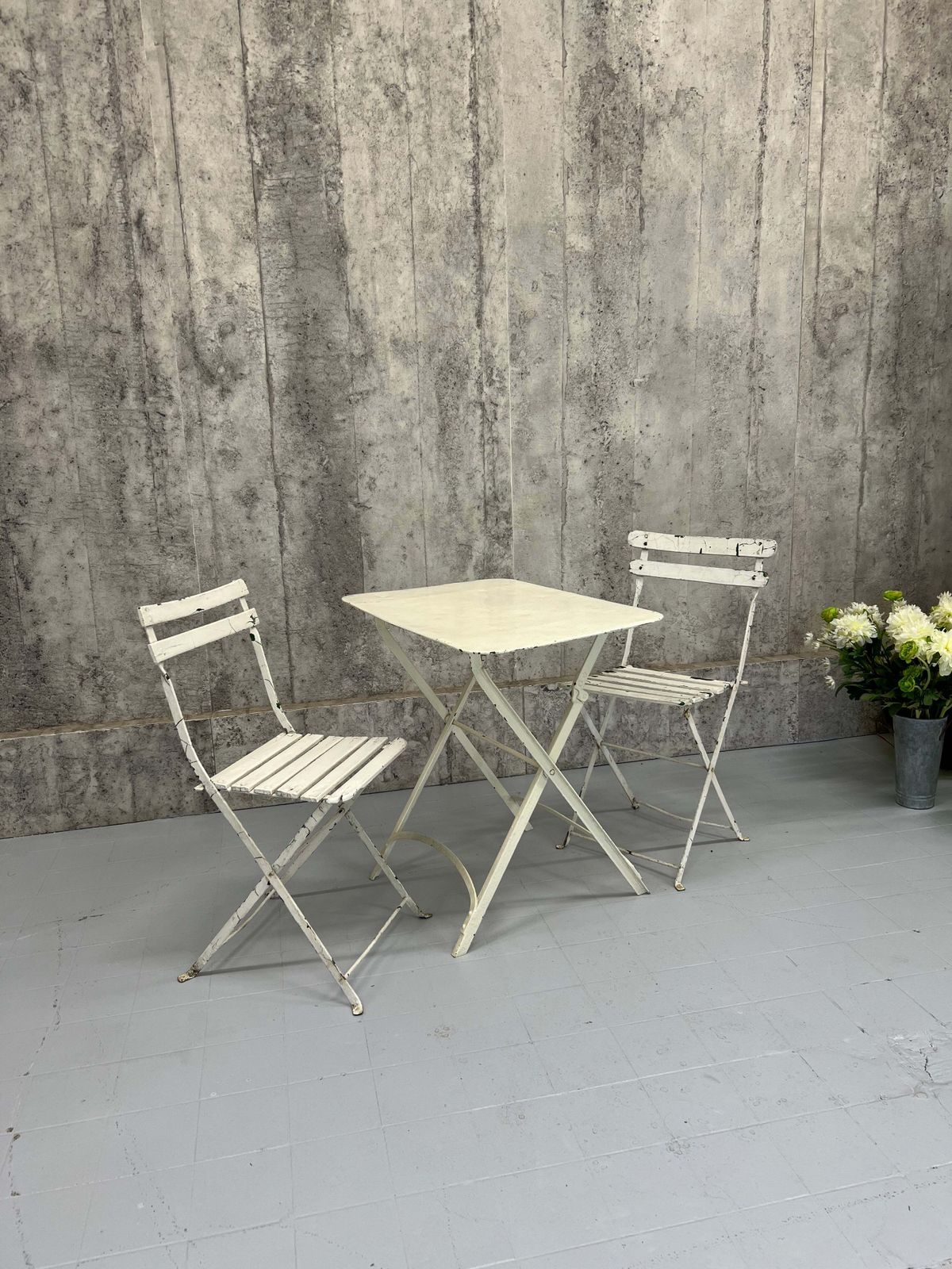 Folding White Garden Table And Two Bistro Chairs photo for sale