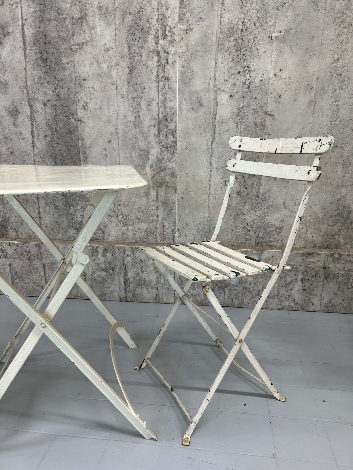 Folding White Garden Table And Two Bistro Chairs photo vinterior