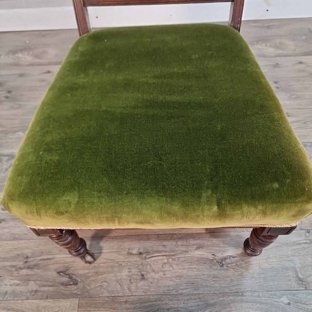 150.0 Antique Low Hall Chair Heavily Carved Solid Wood Green Velvet Bedroom Seat photo