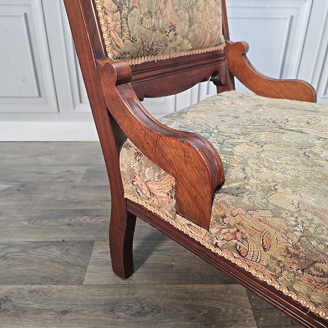 Antique Upholstered Nursing Chair Low Hall Solid Carved Wooden Tapestry Seat photo vinterior