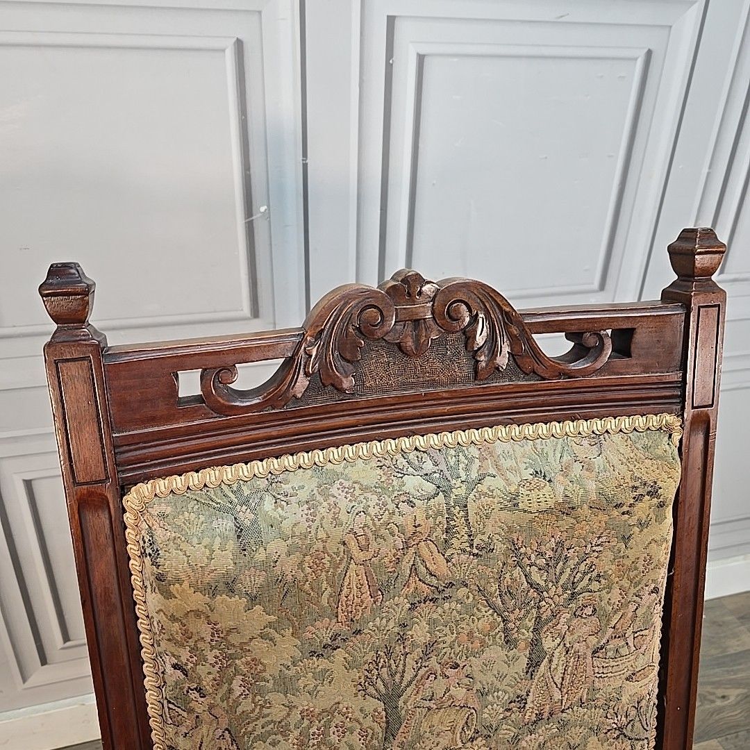 photo for sale Antique Upholstered Nursing Chair Low Hall Solid Carved Wooden Tapestry Seat